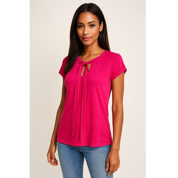 Kenar Tops - Kenar Pink Stretchy, comfy Keyhole Tie Blouse – Size S
